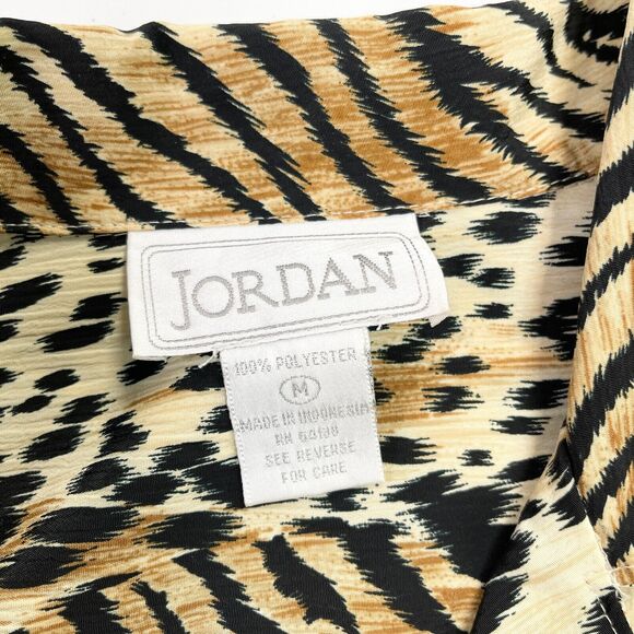 Jordan‎ Animal Print Blouse Womens Medium Mobwife Retro Safari Classic Roll Tab - Picture 6 of 8